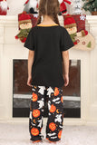 Conjunto de pijama familiar de Halloween con estampado de calabaza negra