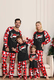 Pijama Navideño Familiar Negro Rojo de Manga Larga con Estampado de Ciervo