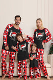 Pijama de Navidad Familiar con Manga Larga con Patrón de Ciervo Rojo Negro