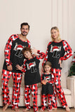 Pijama de Navidad Familiar con Manga Larga con Patrón de Ciervo Rojo Negro