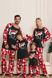 Pijama de Navidad Familiar con Manga Larga con Patrón de Ciervo Rojo Negro