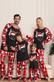 Pijama de Navidad Familiar con Manga Larga con Patrón de Ciervo Rojo Negro