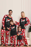 Pijama Familiar de Navidad de Manga Larga Negro Rojo con Estampado de Ciervo