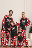 Pijama Familiar de Navidad de Manga Larga Negro Rojo con Estampado de Ciervo