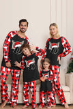 Pijama Familiar de Navidad de Manga Larga Negro Rojo con Estampado de Ciervo