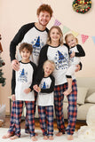 Pijama de Navidad Familiar con estampado de árbol azul negro