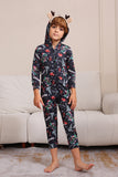 Pijama con capucha a juego familiar azul marino navideño