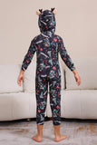 Pijama con capucha a juego familiar azul marino navideño