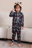 Pijama con capucha a juego familiar azul marino navideño