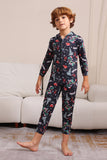 Pijama con capucha a juego familiar azul marino navideño