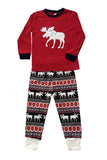 Pijama Familiar Rojo Reno Manga Larga Conjunto de Pijama de Navidad