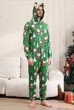 Pijama verde de Navidad para la familia Navidad a juego para mujeres hombres con capucha de una pieza pijamas de vacaciones