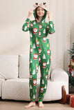 Pijama verde de Navidad para la familia Navidad a juego para mujeres hombres con capucha de una pieza pijamas de vacaciones