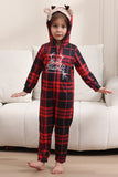 Pijama rojo de feliz navidad para la familia con capucha de una pieza pijamas de vacaciones