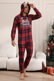 Pijama rojo de feliz navidad para la familia con capucha de una pieza pijamas de vacaciones