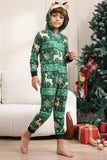 Conjunto de pijama con estampado de ciervo y copos de nieve verde oscuro para hombre y mujer parejas familia