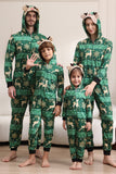 Conjunto de pijama con estampado de ciervo y copos de nieve verde oscuro para hombre y mujer parejas familia