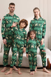 Conjunto de pijama con estampado de ciervo y copos de nieve verde oscuro para hombre y mujer parejas familia