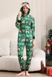 Conjunto de pijama con estampado de ciervo y copos de nieve verde oscuro para hombre y mujer parejas familia