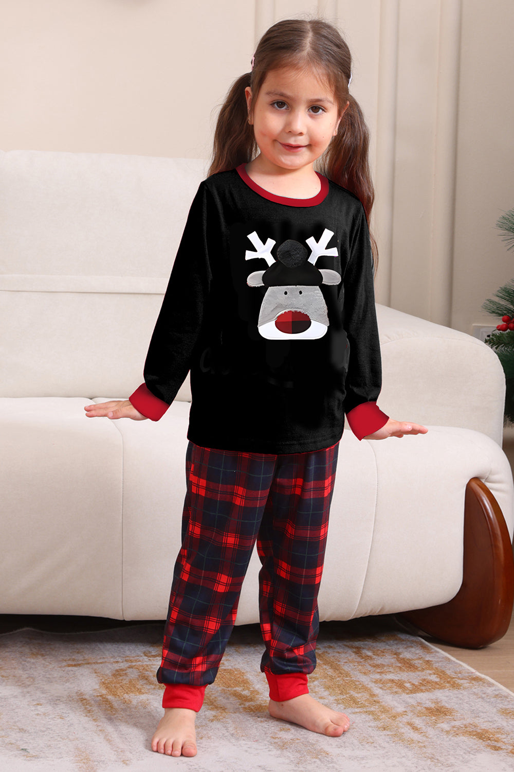 Negro Rojo Pijama Familiar A Juego Niños Adultos Tops De Bebé Y Pantalones A Cuadros Conjunto de Pijama de Navidad