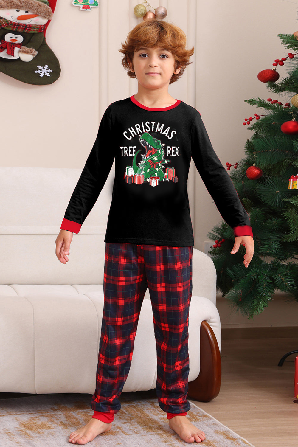 Negro Rojo Pijama Familiar A Juego Niños Adultos Tops De Bebé Y Pantalones A Cuadros Conjunto de Pijama de Navidad