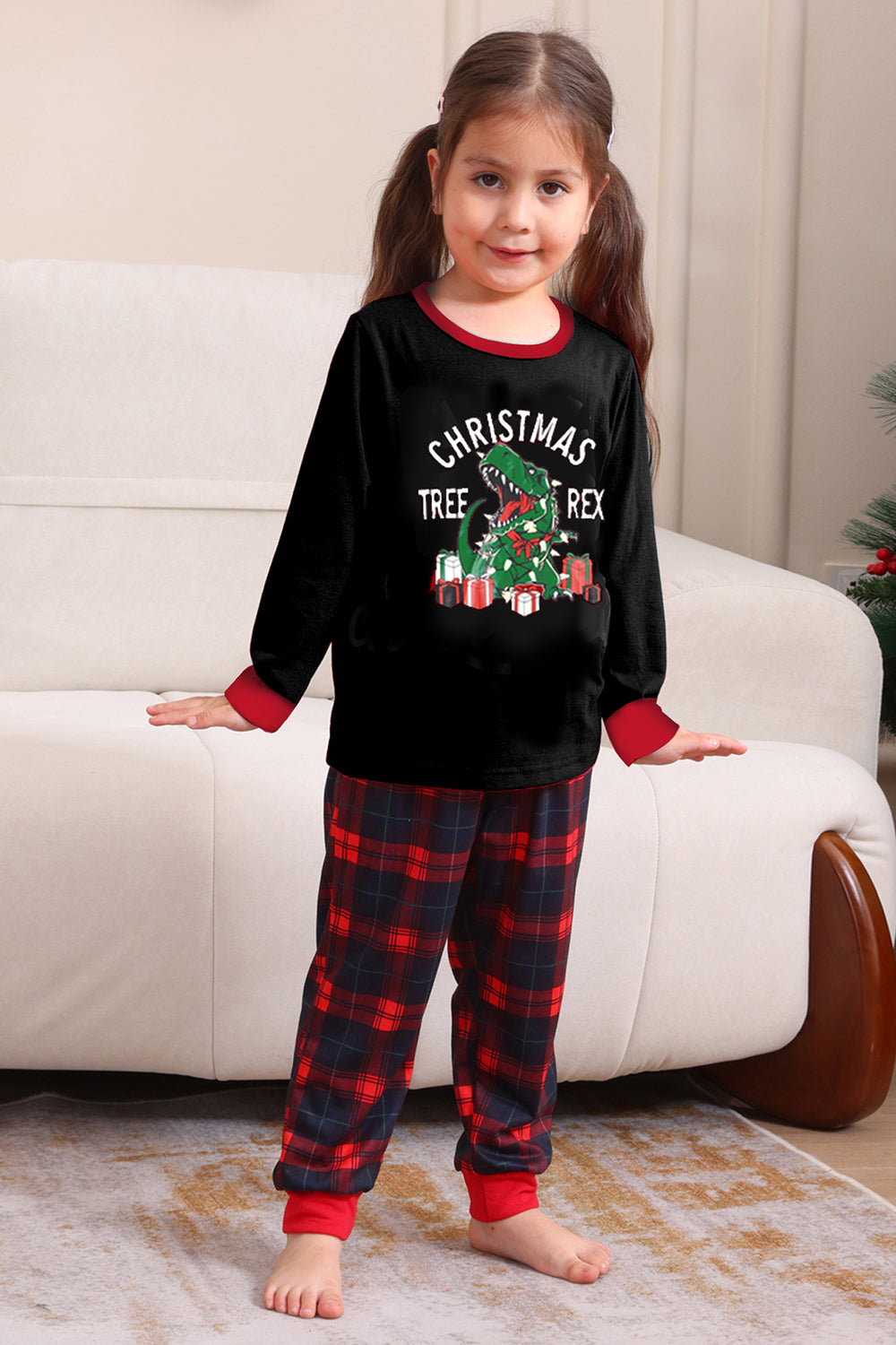 Negro Rojo Pijama Familiar A Juego Niños Adultos Tops De Bebé Y Pantalones A Cuadros Conjunto de Pijama de Navidad
