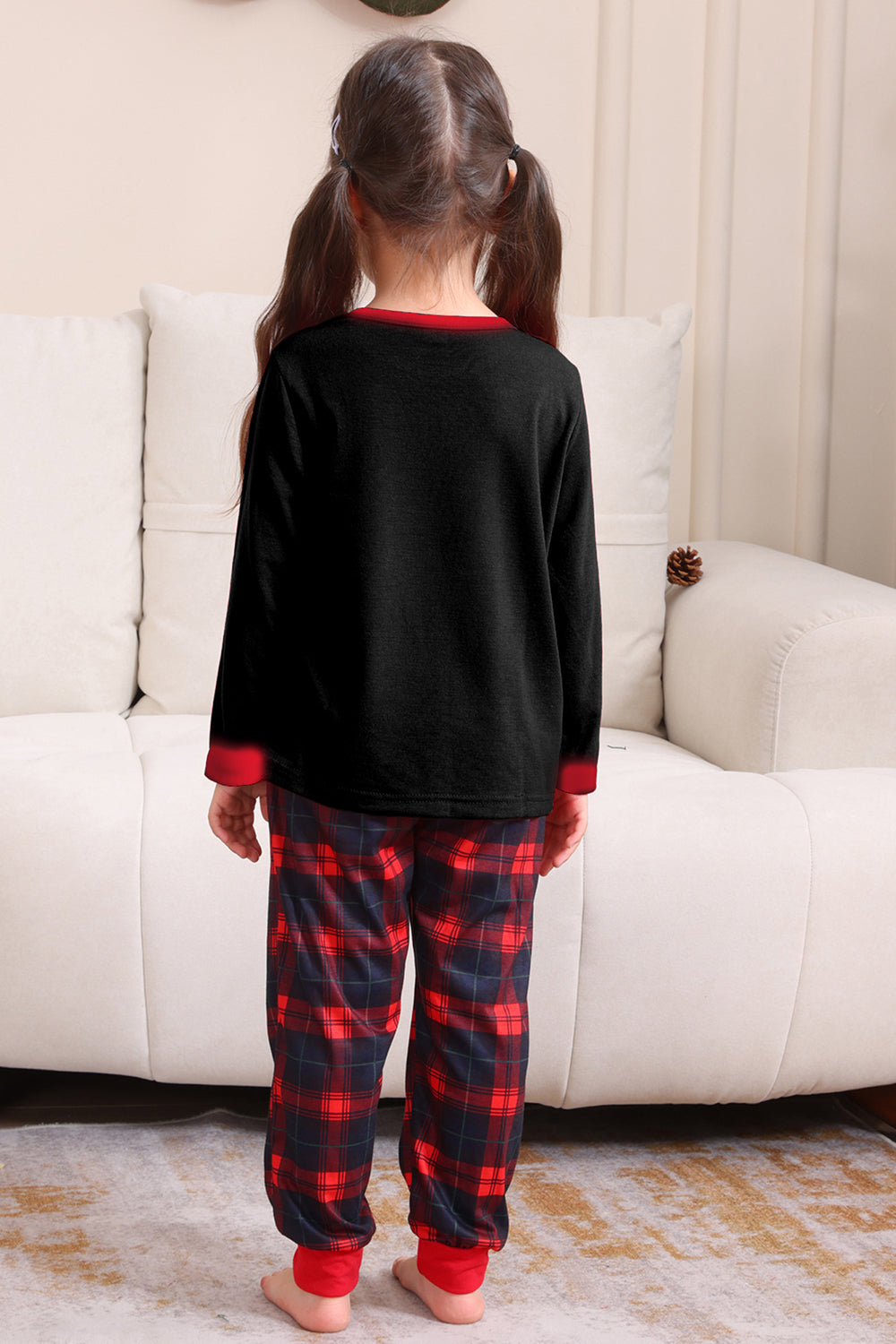 Negro Rojo Pijama Familiar A Juego Niños Adultos Tops De Bebé Y Pantalones A Cuadros Conjunto de Pijama de Navidad