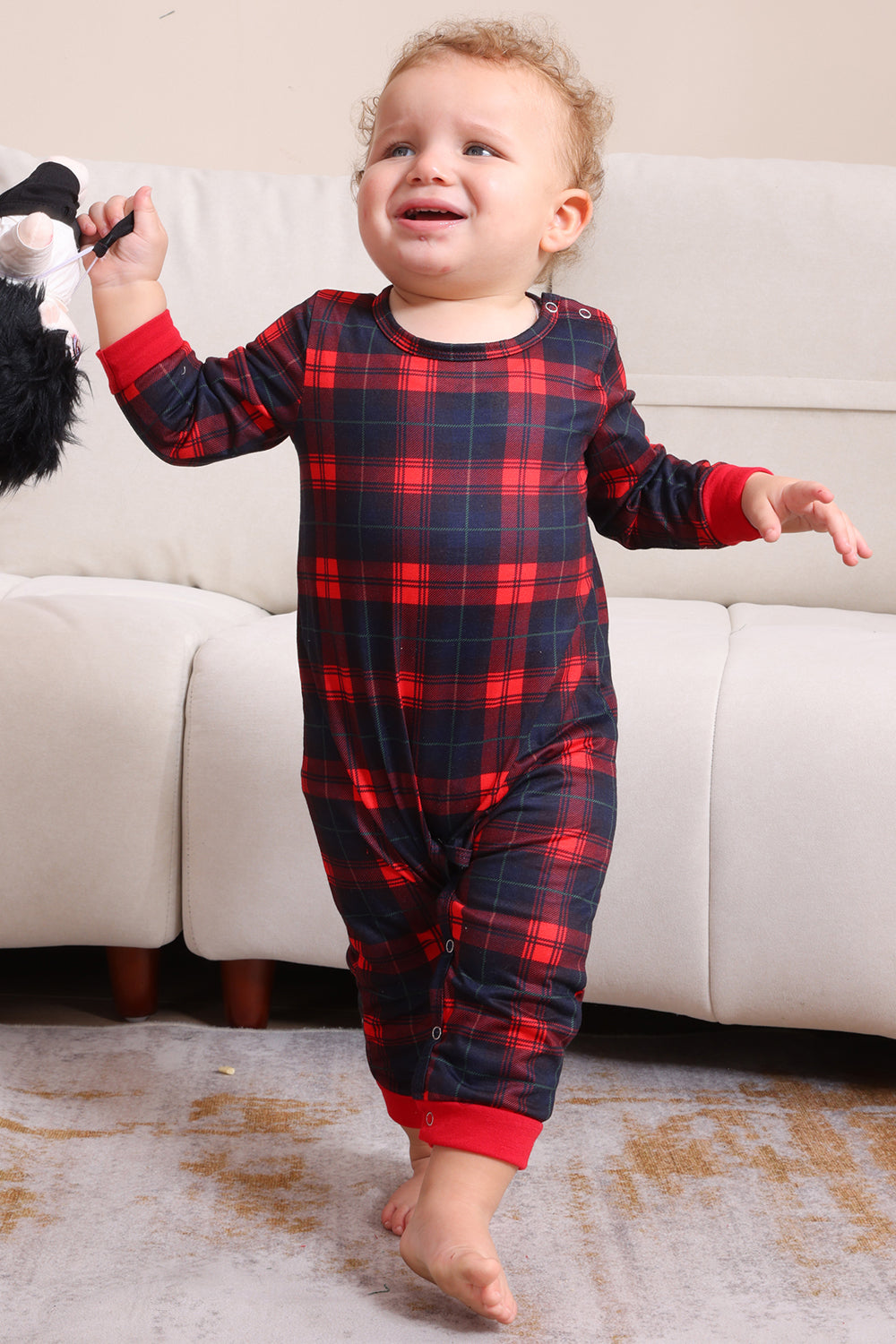 Negro Rojo Pijama Familiar A Juego Niños Adultos Tops De Bebé Y Pantalones A Cuadros Conjunto de Pijama de Navidad