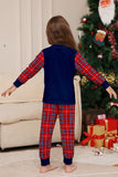 Conjunto de pijamas de Navidad de pantalones a cuadros de manga larga en azul marino rojo