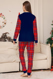 Conjunto de pijamas de Navidad de pantalones a cuadros de manga larga en azul marino rojo