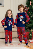 Conjunto de pijamas de Navidad de pantalones a cuadros de manga larga en azul marino rojo