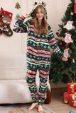 Pijamas familiares a juego con patrón de árbol de Navidad negro de una pieza