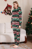 Pijamas familiares a juego con patrón de árbol de Navidad negro de una pieza