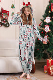 Pijamas familiares a juego con patrón navideño de una pieza gris
