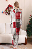 Pijamas familiares a juego con estampado de copos de nieve de una pieza en gris rojo