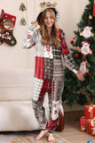 Pijamas familiares a juego con estampado de copos de nieve de una pieza en gris rojo