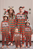 Pijamas familiares a juego de cuadros estampados con copos de nieve verde rojo