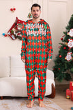 Pijamas familiares a juego de cuadros estampados con copos de nieve verde rojo