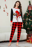 Conjunto de pijamas de Navidad con pantalones a cuadros de manga larga en negro y rojo