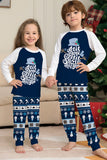 Conjunto de pijamas de Navidad estampados con pantalones a rayas de manga larga azul oscuro