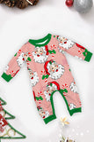 Conjunto de pijamas navideños estampados de manga larga a rayas rojas