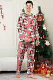 Conjunto de pijamas navideños estampados de manga larga a rayas rojas