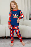 Conjunto de pijamas de Navidad de manga larga estampados con pantalones a cuadros azul oscuro