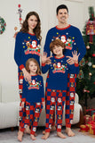 Conjunto de pijamas de Navidad de manga larga estampados con pantalones a cuadros azul oscuro