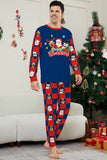 Conjunto de pijamas de Navidad de manga larga estampados con pantalones a cuadros azul oscuro