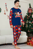 Conjunto de pijamas de Navidad de manga larga estampados con pantalones a cuadros azul oscuro