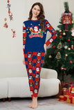 Conjunto de pijamas de Navidad de manga larga estampados con pantalones a cuadros azul oscuro