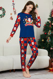 Conjunto de pijamas de Navidad de manga larga estampados con pantalones a cuadros azul oscuro