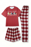 Pijamas familiares de manga corta con estampado de perro rojo a juego