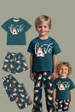 Pijamas familiares de manga corta estampados de perro verde oscuro a juego